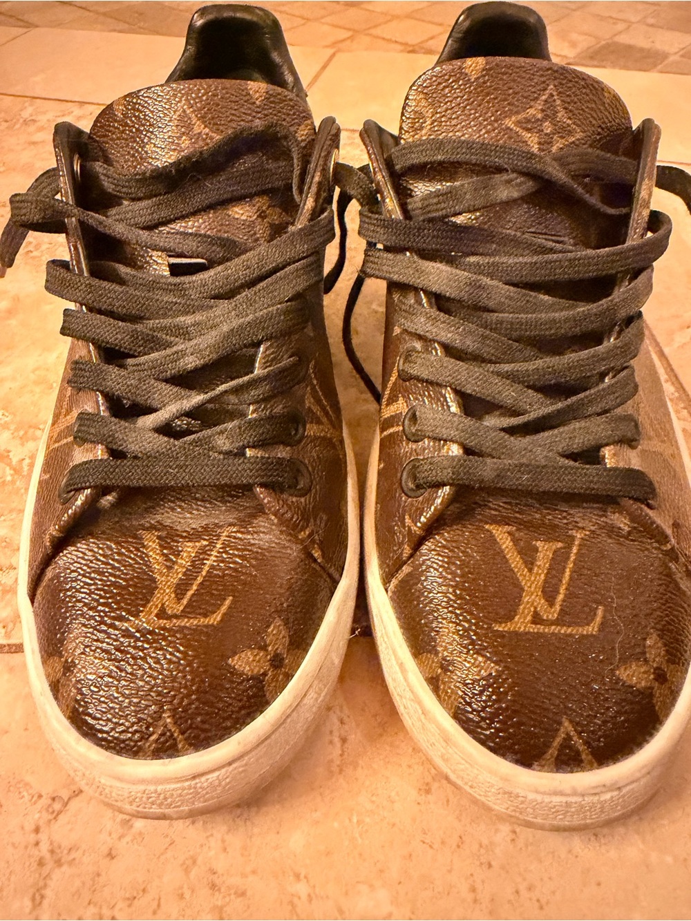 Louis Vuitton Brown Monogram Low-Top Sneakers with Black Laces